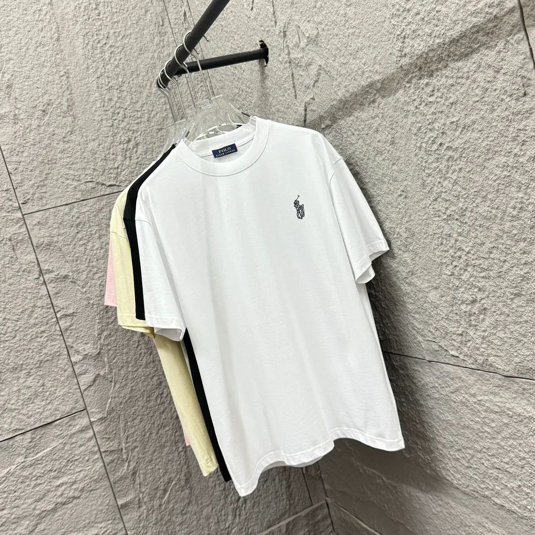 🅿️180 Polo* Ralph Lauren 2025 spring and summer new style Classic letter pony embroidery Customized double yarn plain cotton fabric Short-sleeved T-shirt Unisex Color: Black White Angora Red Size: S (90-130 pounds) M (120-150 pounds) L (140-165 pounds) XL (160-180 pounds) XXL (180-210 pounds)